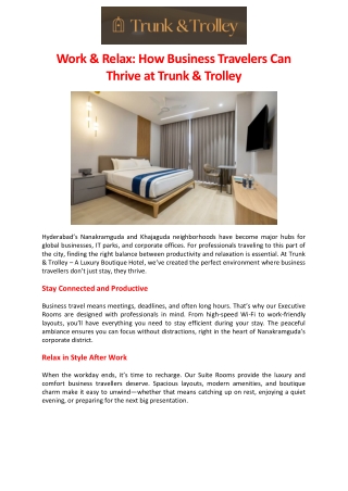 Work & Relax How Business Travelers Can Thrive at Trunk & Trolley