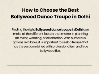 How to Choose the Best Bollywood Dance Troupe in Delhi