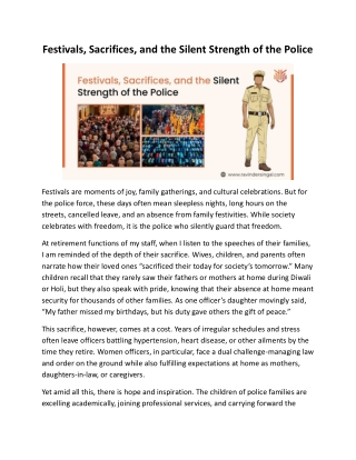 Festivals, Sacrifices, and the Silent Strength of the Police