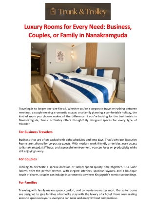 Luxury Rooms for Every Need Business, Couples, or Family in Nanakramguda