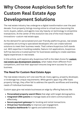 Why Choose Auspicious Soft for Custom Real Estate App Development Solutions