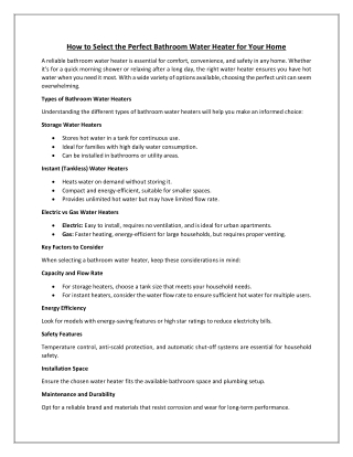 How to Select the Perfect Bathroom Water Heater for Your Home