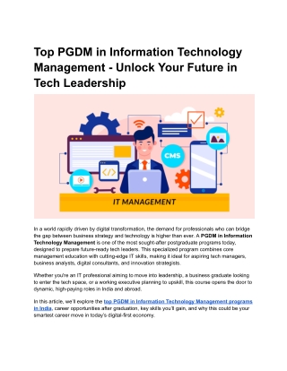 Top PGDM in Information Technology Management - Unlock Your Future in Tech Leadership