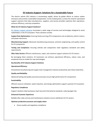 EV Industry Support: Solutions for a Sustainable Future