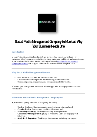 Top Social Media Management Company in Mumbai – Sociobliss