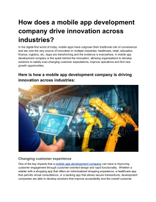 How does a mobile app development company drive innovation across industries?