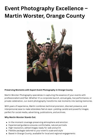 Event Photography Excellence – Martin Worster, Orange County