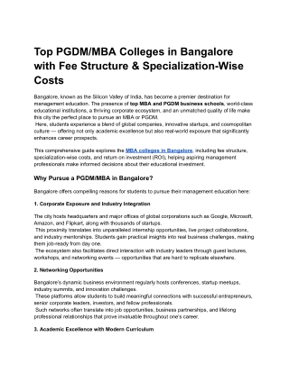 Top PGDM_MBA Colleges in Bangalore with Fee Structure & Specialization-Wise Costs