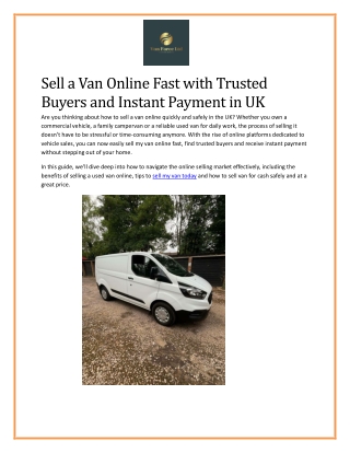 Sell a Van Online Fast with Trusted Buyers and Instant Payment in UK