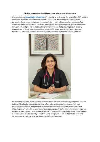 OB-GYN Services You Should Expect from a Gynecologist in Lucknow