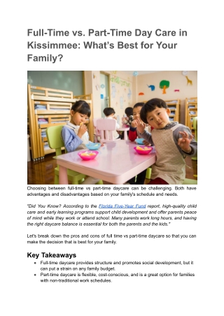Full-Time vs. Part-Time Day Care in Kissimmee: What’s Best for Your Family?