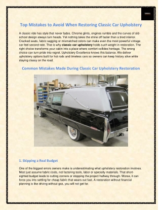 Top Mistakes to Avoid When Restoring Classic Car Upholsterylstery
