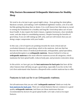 Why Doctors Recommend Orthopaedic Mattresses for Healthy Sleep