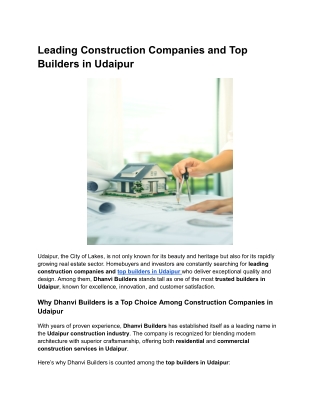 Leading Construction Companies and Top Builders in Udaipur