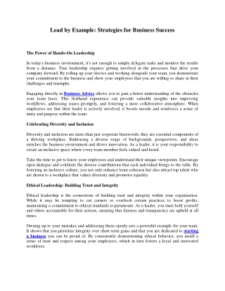 Lead by Example: Strategies for Business Success