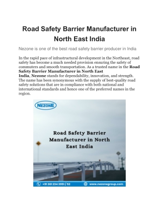Road Safety Barrier Manufacturer in North East India