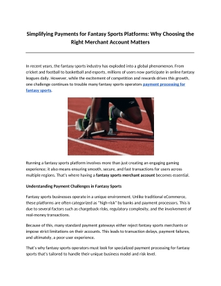 Simplifying Payments for Fantasy Sports Platforms Why Choosing the Right Merchant Account Matters
