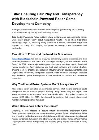 _Ensuring Fair Play and Transparency with Blockchain-Powered Poker Game Development Company