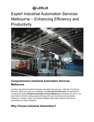 Expert Industrial Automation Services Melbourne – Enhancing Efficiency and Productivity