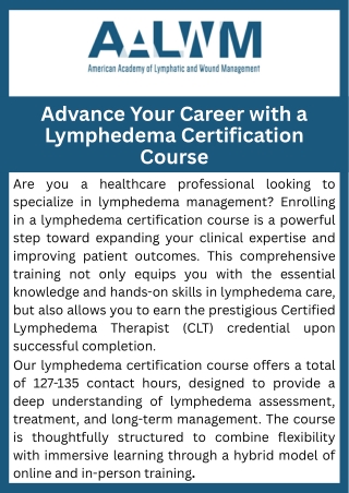 Advance Your Career with a Lymphedema Certification Course