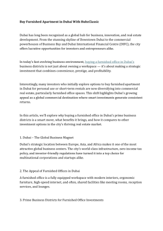 Buy Furnished Apartment in Dubai With HubzClassic