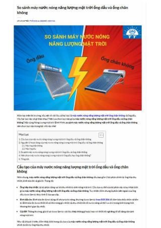 So sánh máy nước nóng năng lượng mặt trời ống dầu và ống chân không