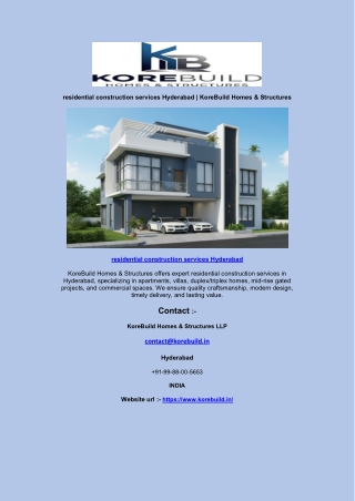 residential construction services Hyderabad | KoreBuild Homes & Structures