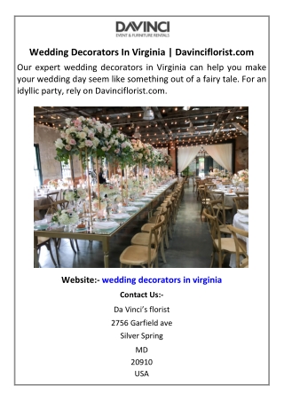 Wedding Decorators In Virginia  Davinciflorist.com