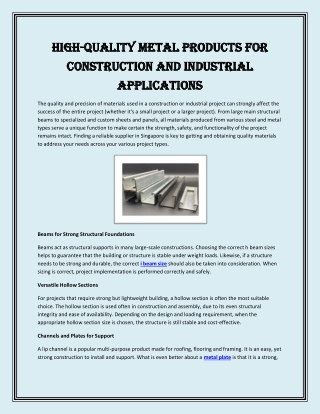 High-Quality Metal Products for Construction and Industrial Applications