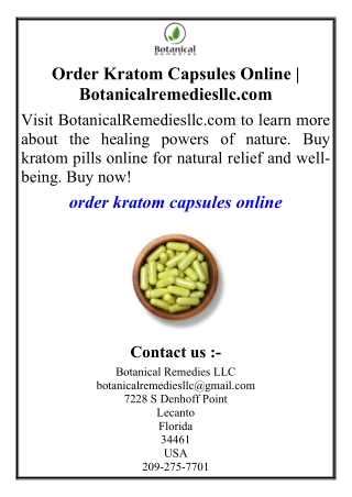 Order Kratom Capsules Online | Botanicalremediesllc.com