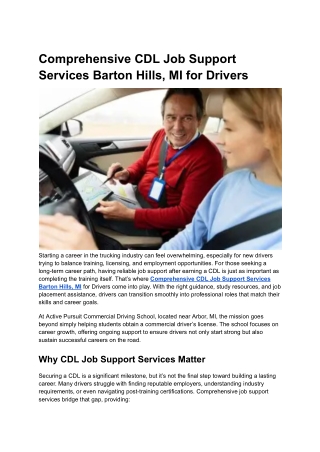 Comprehensive CDL Job Support Services Barton Hills, MI for Drivers