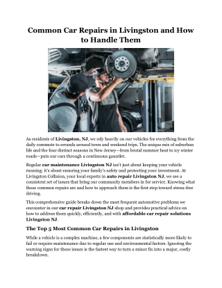 Common Car Repairs in Livingston and How to Handle Them