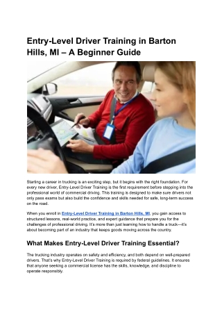 Entry-Level Driver Training in Barton Hills, MI – A Beginner Guide