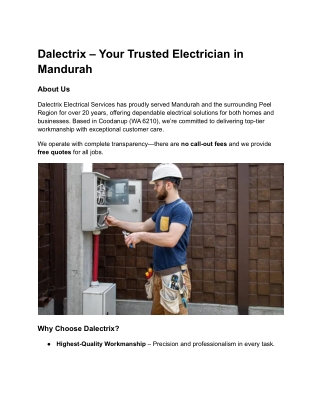 Dalectrix – Your Trusted Electrician in Mandurah