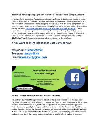 Boost Your Marketing Campaigns with Verified Facebook Business Manager Accounts
