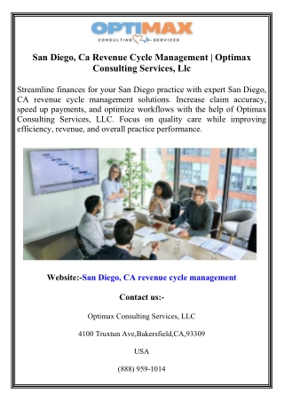 San Diego, Ca Revenue Cycle Management  Optimax Consulting Services, Llc