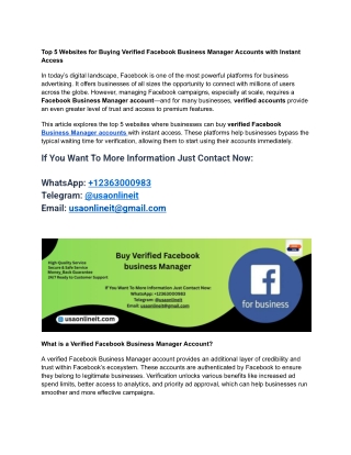 Top 5 Websites for Buying Verified Facebook Business Manager Accounts with Instant Access