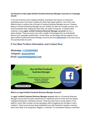 Top Reasons to Buy Aged Verified Facebook Business Manager Accounts for Campaign Growth