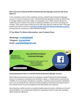 Best 5 Sources for Buying Verified Facebook Business Manager Accounts with Quick Approval