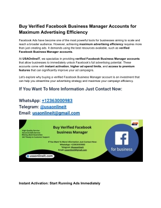 Buy Verified Facebook Business Manager Accounts for Maximum Advertising Efficiency