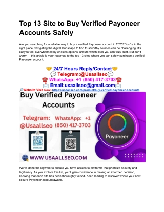 Top 13 Site to Buy Verified Payoneer Accounts Safely
