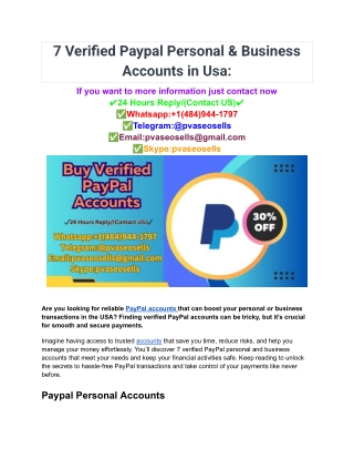 7 Verified Paypal Personal & Business Accounts in USA