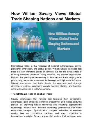 How William Savary Views Global Trade Shaping Nations and Markets