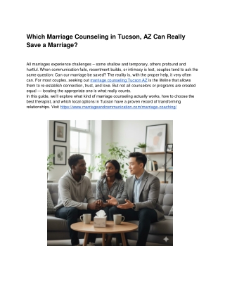 Which Marriage Counseling in Tucson, AZ Can Really Save a Marriage