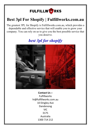 Best 3pl For Shopify | Fulfillworks.com.au