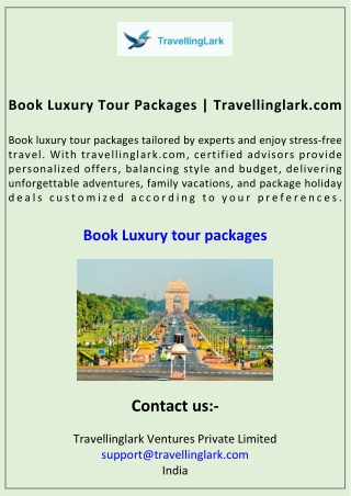Book Luxury Tour Packages Travellinglark.com