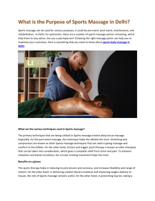 What is the Purpose of Sports Massage in Delhi
