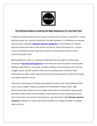 The Ultimate Guide to Choosing the Right Equipment for Your Reef Tank