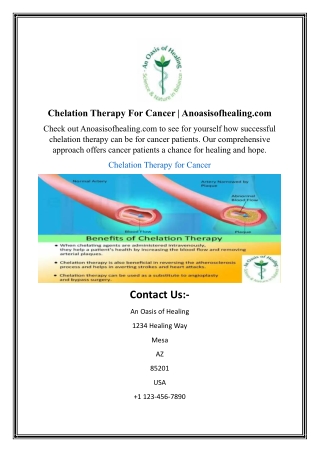 Chelation Therapy For Cancer | Anoasisofhealing.com