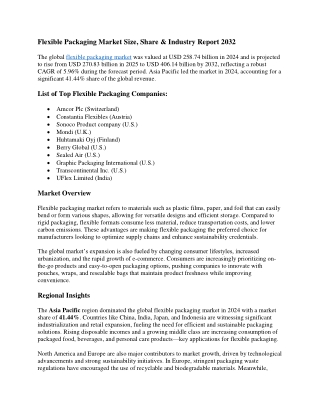 Flexible Packaging Market Share, Size, Companies & Outlook 2032